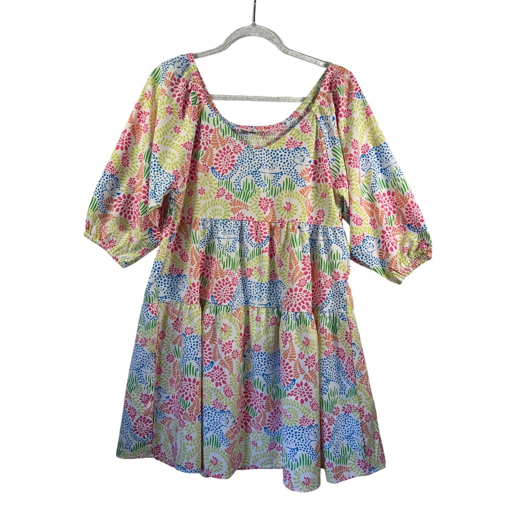 Michelle McDowell Midi Tiered Dress Floral Leopard Print Women's Medium